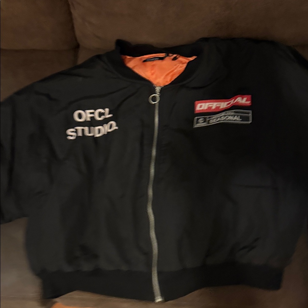Boohoo Black Bomber Jacket with Orange Lining